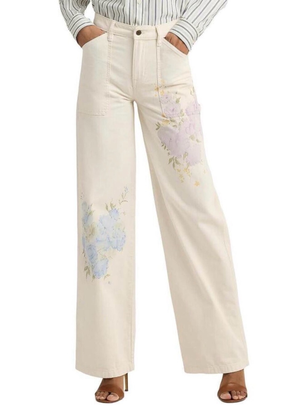 Lauren Ralph Lauren Floral Wide Leg Carpenter Jeans Size 2 Twee Cottagecore